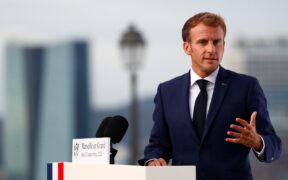 French President Macron delivers a speech for climate change plans