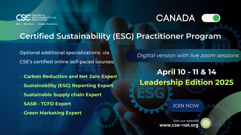 CANADA Certified Sustainability ESG Practitioner Program, Leadership Edition 2025