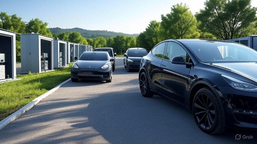 Image of black tesla cars driving in china