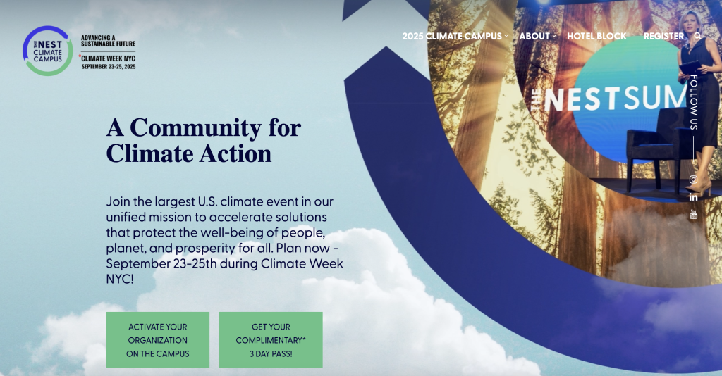 cover image of the The Nest Climate Campus event at Climate Week NYC with highlights of speakers
