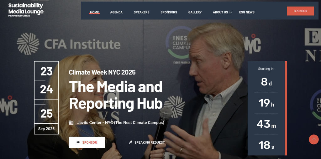 Feature image of Climate Week NYC with ESG News - two people speaking