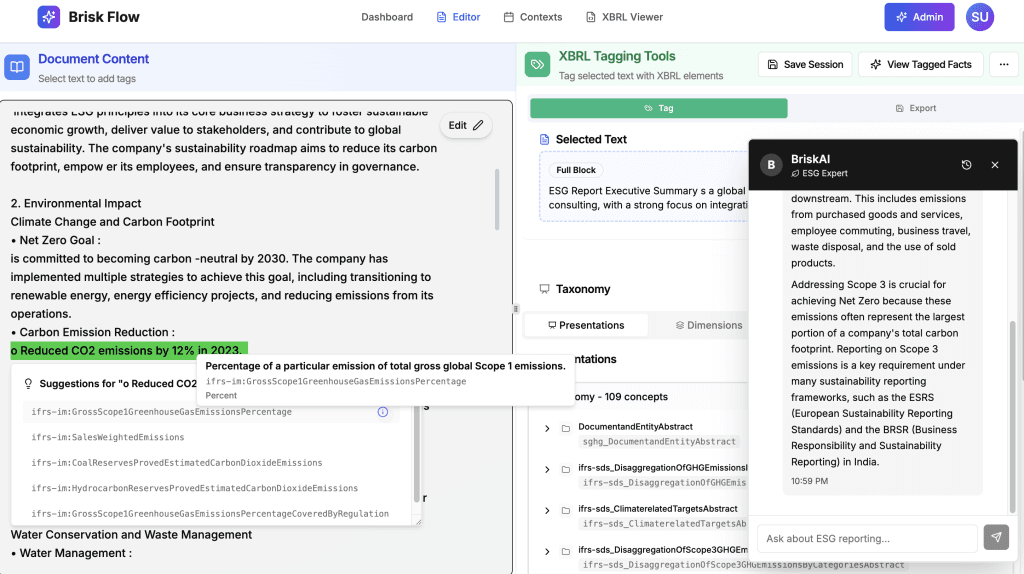 BriskFlow XBRL-ESG intergration tagging platform