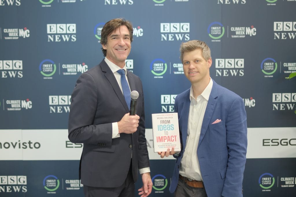 Matt Bird with Michael Sheldrick at ESG News live studio during Climate Week NYC