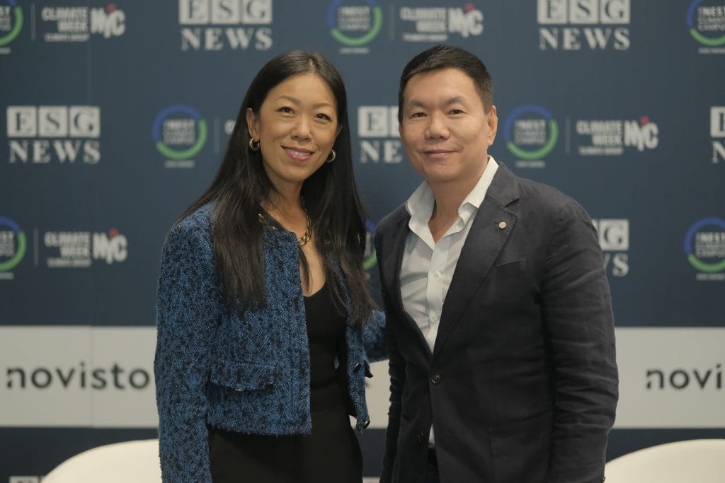 Picture of ESG News studio with Michelle Li and Shaun Seow