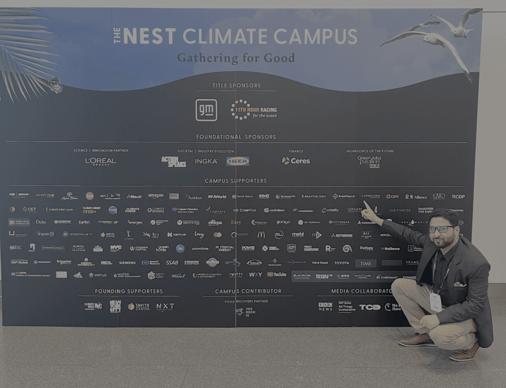 Danish Mir at The Nest Climate Campus during Climate Week NYC after spending time at the ESG News