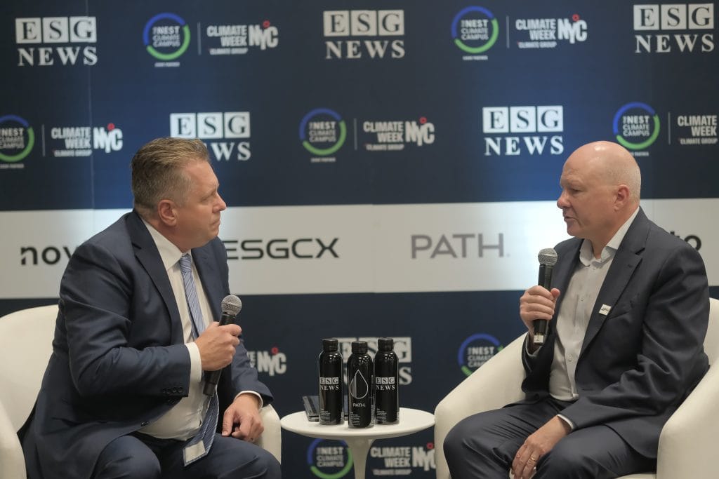 PRI CEO David Atkin (Right) with Jim Manczak at ESG News Live at Climate Week NYC 2025