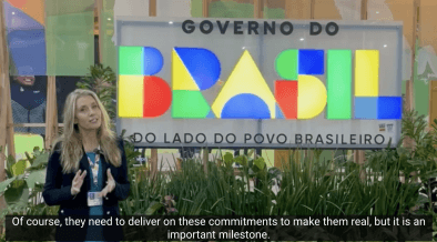 Photo of video clip of Gayle Schueller speaking on UN Global Comapct Network USA channel