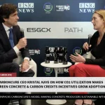 ESG News host Matt Bird with Carboncure CEO Kristal Kaye in studio at Climate Week NYC