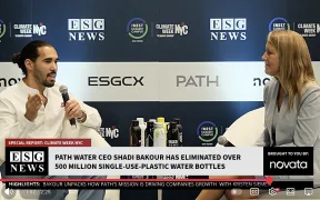 video screenshot of Shadi Bakour with Kristen Siemen at the ESG News Studio