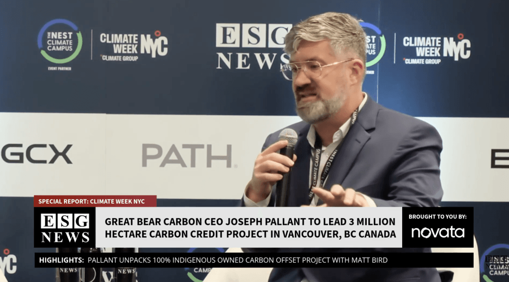 image of ESG News studio with Joseph Pallant speaking at Climate Week NYC