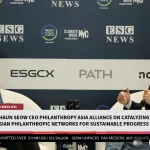 Image of ESG News studio with Shaun Seow and Michelle Li speaking