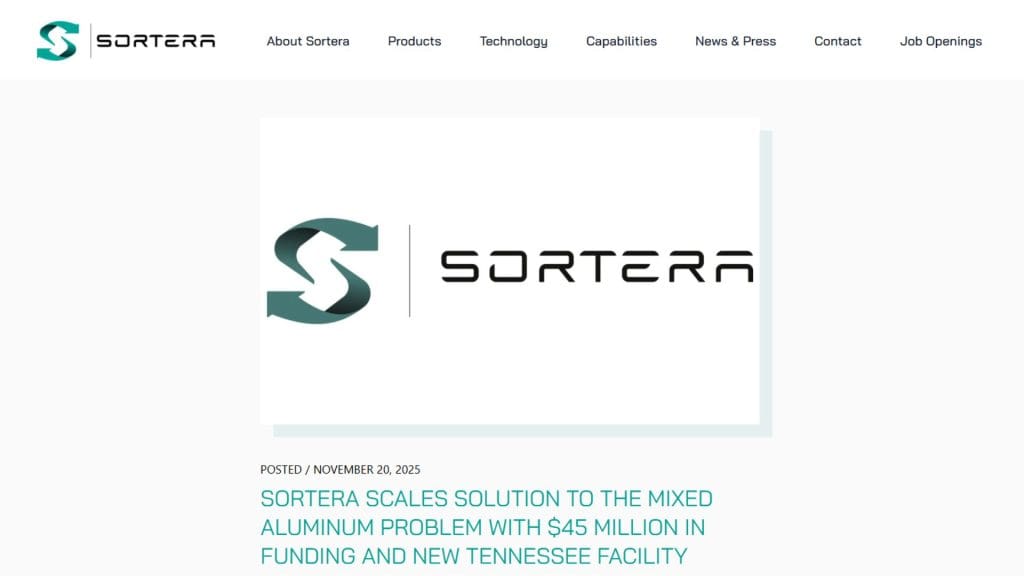 Sortera Raises $45 Million to Scale AI Driven Aluminum Upcycling
