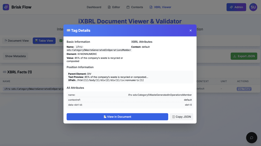 image of BriskFlow application layer for XBRL tagging