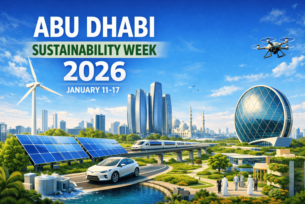 a phot of sustainable Abu Dhabi with futuristic vision of commerce and infrustructure