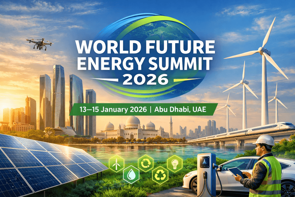 image of energy transition future repersnting solar, EV, wind at World Future Energy Summit (WFES) 2026
