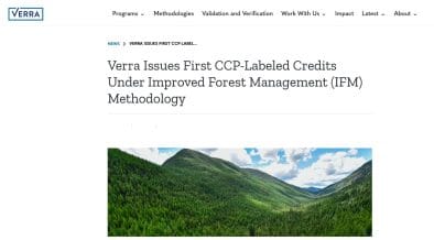 Verra Issues First CCP Labeled Forest Carbon Credits Under Updated IFM Methodology