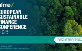 blue green event card for AFME 2026 event registration