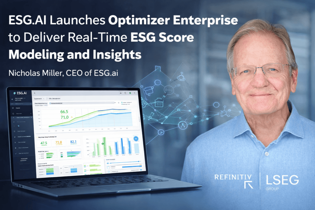 Nicholas Miller CEO of ESG.AI with Optimizer Enterprise platform delivering real-time ESG score modeling and insights