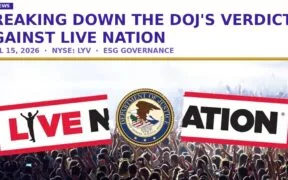 Live Nation DOJ verdict ESG governance failure — concert crowd, April 2026